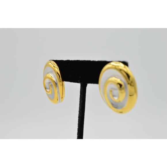 Erwin Pearl Vintage Clip On Earrings Brushed Gold Silver PEP Signed NOS 1980s 9F - Picture 4 of 8